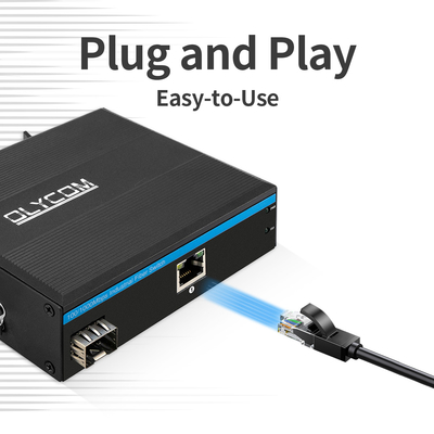 DC48V POE ইন্ডাস্ট্রিয়াল মিডিয়া কনভার্টার 100/1000M অটো-সেন্সিং 2 পোর্ট PSE 15.4W 30W