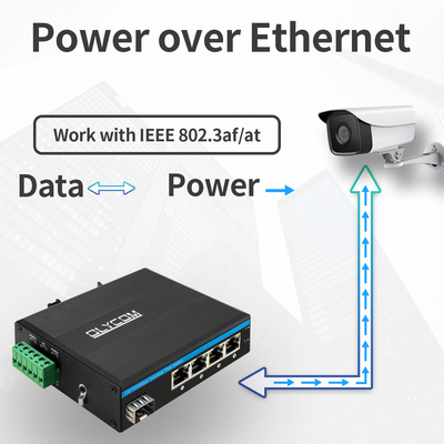 5 পোর্ট এসএফপি PoE সুইচ গিগাবিট নেটওয়ার্ক PoE/PoE+ 120W বাজেট DC48V ফ্যানলেস সিই এফসিসি