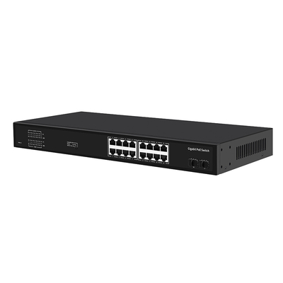 16 পোর্ট গিগাবিট পো সুইচ 300W বাজেট অনিয়ন্ত্রিত ভিএলএএন 250 মিটার দূরত্ব এসএফপি ফাইবার
