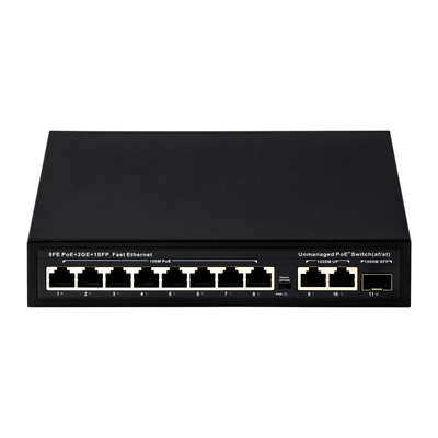 অপরিচালিত POE সুইচ 8 PoE 10/100Mbps + 2 LAN 100/1000Mbps + 1SFP 100/1000M সিসিটিভি জন্য