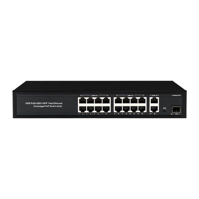 OEM/ODM 16 পোর্ট 10/100mbps PoE সুইচ সঙ্গে গিগাবিট আপলিংক 1SFP পোর্ট 300W অন্তর্নির্মিত শক্তি