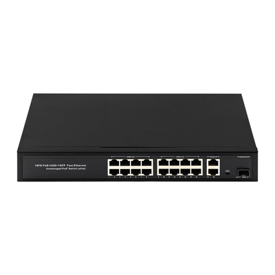 OEM/ODM 16 পোর্ট 10/100mbps PoE সুইচ সঙ্গে গিগাবিট আপলিংক 1SFP পোর্ট 300W অন্তর্নির্মিত শক্তি