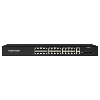 24 পোর্ট নেটওয়ার্ক 48V অ্যাক্টিভ PoE সুইচ 450W স্ট্যান্ডার্ড এএফ / এটি 2 আরজে 45 আপলিংক পোর্ট ইথারনেট এসএফপি ফাইবার সুইচ সহ
