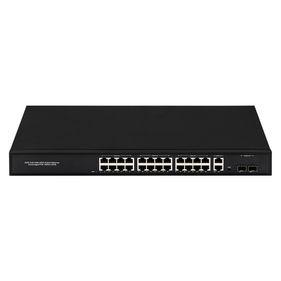 24 পোর্ট নেটওয়ার্ক 48V অ্যাক্টিভ PoE সুইচ 450W স্ট্যান্ডার্ড এএফ / এটি 2 আরজে 45 আপলিংক পোর্ট ইথারনেট এসএফপি ফাইবার সুইচ সহ