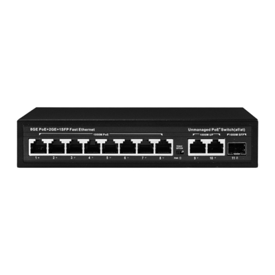 120W অপরিচালিত POE সুইচ 8 PoE 10/100/1000Mbps + 2 LAN 10/100/1000Mbps + 1SFP 100/1000M