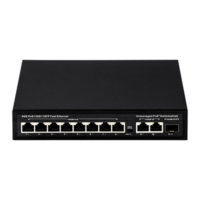 120W অপরিচালিত POE সুইচ 8 PoE 10/100/1000Mbps + 2 LAN 10/100/1000Mbps + 1SFP 100/1000M