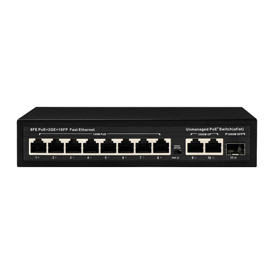 এক্সটেন্ডেড রেঞ্জ 8-পোর্ট PoE সুইচ 10/100M 120W/150W খরচ এবং 250m কভারেজ সহ