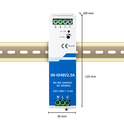 120W ইন্ডাস্ট্রিয়াল পাওয়ার অ্যাডাপ্টার 48V 2.5A ডিন রেল ওয়াইড এসি/ডিসি ইনপুট সিই উল তালিকাভুক্ত
