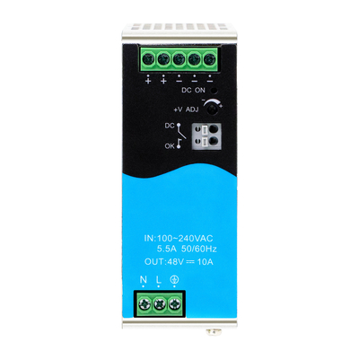 480W DIN রেল পাওয়ার সাপ্লাই 48V 10A সক্রিয় PFC ডিসি সহ প্রশস্ত এসি / ডিসি ইনপুট ঠিক আছে