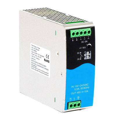 480W DIN রেল পাওয়ার সাপ্লাই 48V 10A সক্রিয় PFC ডিসি সহ প্রশস্ত এসি / ডিসি ইনপুট ঠিক আছে