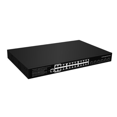 24 পোর্ট 2.5G PoE সুইচ 10G ফাইবার আপলিংক L3 ম্যানেজড ইথারনেট 400W বাজেট এসি ইনপুট