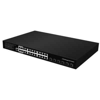 24 পোর্ট 2.5G PoE সুইচ 10G ফাইবার আপলিংক L3 ম্যানেজড ইথারনেট 400W বাজেট এসি ইনপুট