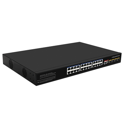 24 পোর্ট পো ই সুইচ 10 জি ফাইবার 300W বাজেট ইউএসবি কনসোল এল 3 পরিচালিত এসি ইনপুট