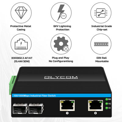 শিল্প POE সুইচ, 2 SFP + 2 RJ45 পোর্ট, 6KV সার্জ সুরক্ষা এবং আউটডোর ব্যবহারের জন্য DC48V পাওয়ার ইনপুট