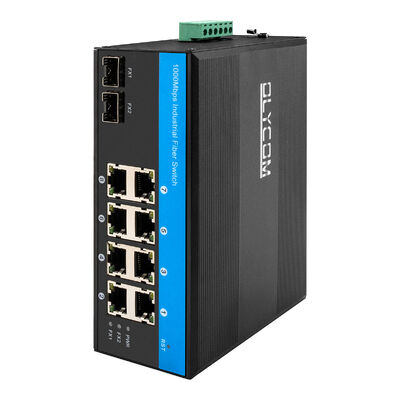 Industrial Unmanaged POE Switch with 6KV Surge Protection, Wide Temperature Range (-40°C to +75°C), and 2 SFP + 8 RJ45 Ports