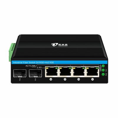 ইন্ডাস্ট্রিয়াল 2.5G PoE ফাইবার সুইচ 4 পোর্ট PoE+ 2 SFP 10G Uplink DIN রেল সহ